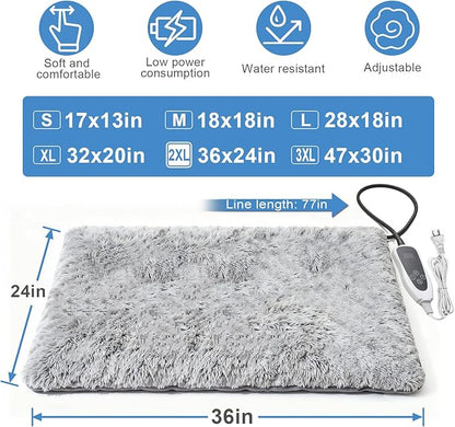 GOLOPET Large Dog Heating Pad 36x24 in with Smart Thermostat Switch and Power Line Protection Tube,Obtained MET and UL Dual Certification,Waterproof Pet Heating Pad with Long Velvet Cloth Cover