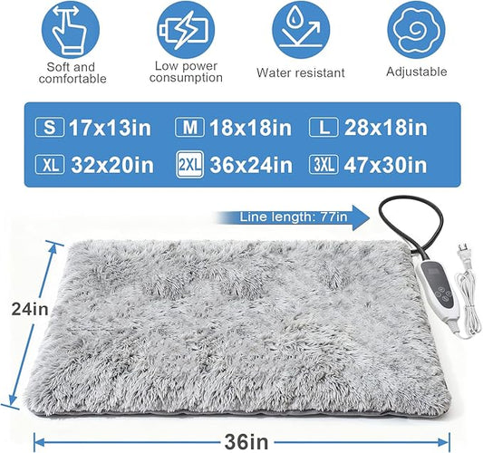 GOLOPET Large Dog Heating Pad 36x24 in with Smart Thermostat Switch and Power Line Protection Tube,Obtained MET and UL Dual Certification,Waterproof Pet Heating Pad with Long Velvet Cloth Cover
