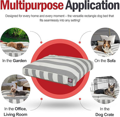 Majestic Pet Shredded Memory Foam Dog Bed Medium with Removable Washable Cover 35x29x4 Inch - Rectangle Orthopedic Dog Bed for Senior Dogs–Flat Durable Dogs Crate Bed - Vertical Stripe - Gray