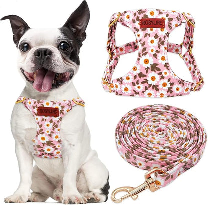 No Pull Dog Harness & Leash Set, Adjustable Medium, Pink Daisy, Fashionable & Cute, Escape Proof, Includes Leash