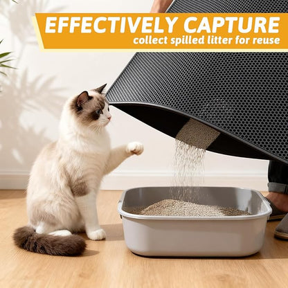 Pieviev Cat Litter Mat Double Layer Waterproof Urine Proof Trapping Mat 1 Pack (Black, 47x36 Inch (Pack of 1))