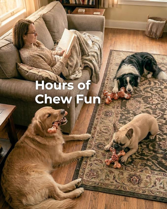 3 Pack Indestructible Dog Toys for Aggressive Chewers, Bacon Flavored Nylon Chew Bones, Tough Durable for Large Dogs 20-90 lbs