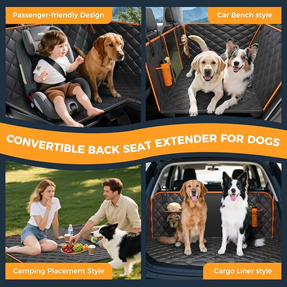 Dog Car Seat Cover for Back Seat, Hard Bottom Back Seat Extender for Dogs - Supports 400lbs,New Waterproof, Scratch Resistant, Anti Slip Portable Dog Hammock,Suitable for Cars, SUVs and Trucks(BLACK）