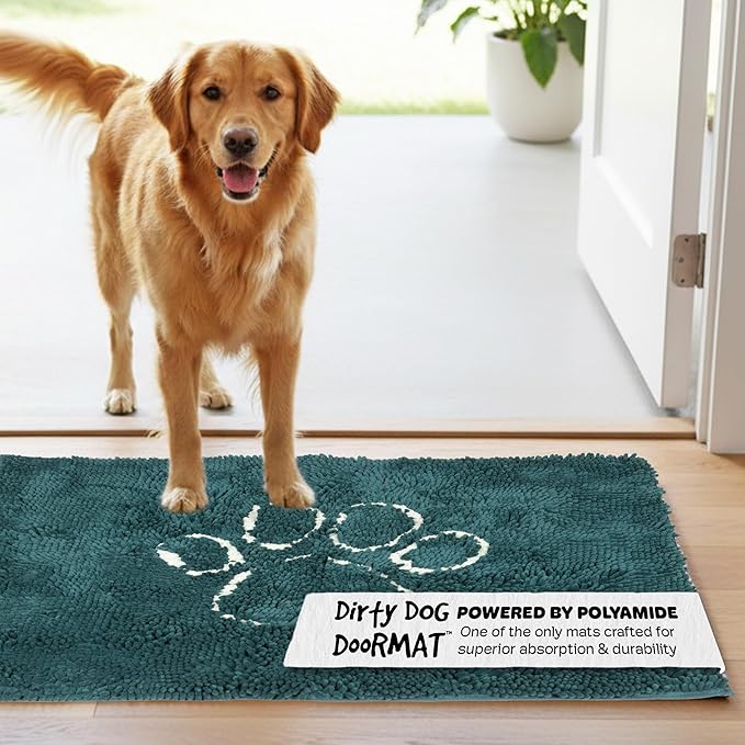 Dog Gone Smart Dirty Dog Doormat - Fast Drying Rug with Super Gripper Backing for Clean Floors - Super Absorbent and Machine Washable Mat for Muddy Paws - Petrol
