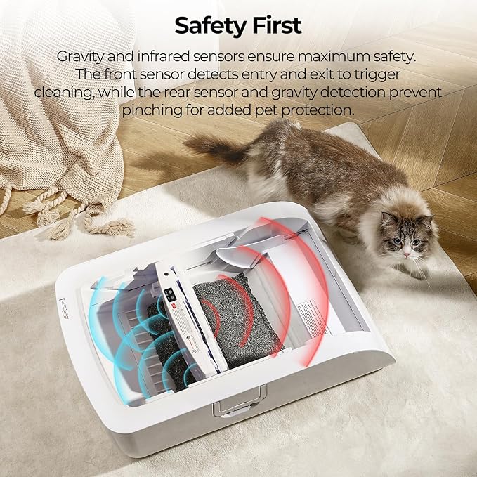 Open-Top Self-Cleaning Automatic Cat Litter Box-Smart APP Control (2.4G/5G) with Health Tracking&24H Backup, Dual Safety Sensors&Odorless Design for Multi-Cat Homes+3 Waste Bags