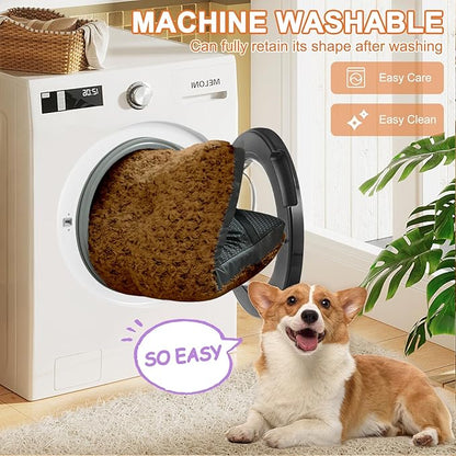 POCBLUE Dog Bed Medium Sized Dog, Washable Plush Pet Bed for Crate, Anti-Slip Pet Mat for Cages, Comfy Crate Pad for Outdoor/Indoor/Car Use, Soft Kennel Pad for Dogs Up to 40 lbs, 29"x19", Brown