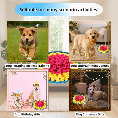 Snuffle Mat for Dogs, Large Dog Snuffle Mat 19'' x 19'' Enrichment Interactive Dog Puzzle Toys for Dogs Cats Encourage Natural Foraging Skills and Olfactory Training Stress Relievers Yellow-Red