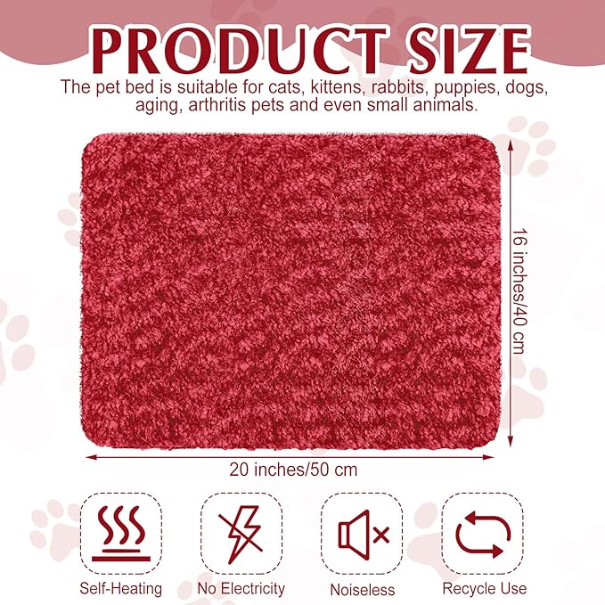 Drydiet 4 Pack Self Warming Cat Pads Self Heating Cat Mat Washable Homeless Dogs Thermal Pads Kennel Pad Reflects Body Heat Warm Crate Bed Mat for Indoor Outdoor Pet(Red,16 x 20 Inch)