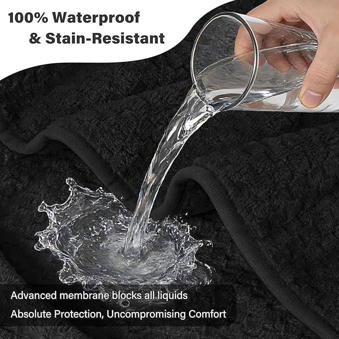Catalonia Waterproof Pet Blanket for Sofa, Bed & Couch - Reversible Leakproof Fleece Furniture Protector Cover - Liquid Pee Proof Dog Cat Blanket for Small Medium Large Pets, Black, 60" x 80"