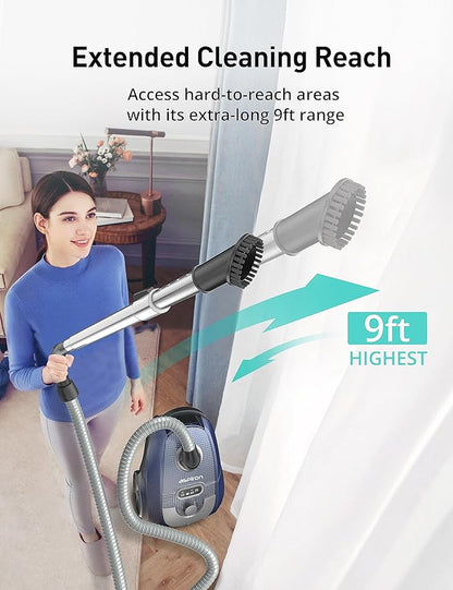 Aspiron Canister Vacuum, 1600W/40KPA Canister Bagged Vacuum, 4QT Dust Bag, H13 HEPA Filter, 5 Tools, Pet-Friendly,Variable Power Control,for Carpets, Hardwood Floors, Stairs, Pet Hair, Household