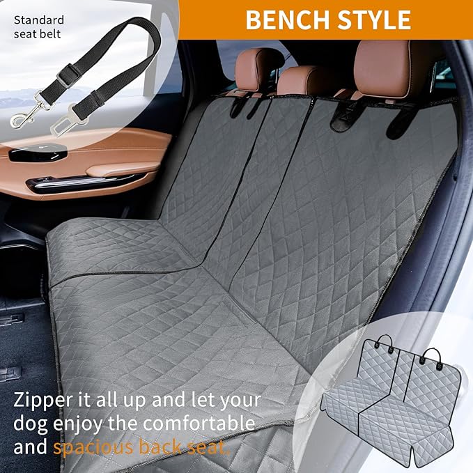 IVY&LANE Dog Car Seat Cover for Back Seat,Conversible 2-in-1 Waterproof Front Seat Cover,Heavy-Duty & Scratchproof Car Seat Protector Cover for SUVs, Trucks and Sedans(Standard,Grey)