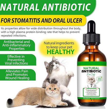 NenMaoKeNu 60ML Antibiotics for Cats, Premium Cat Antibiotics Supplement, Cats Multivitamin, Natural Antibiotic for Cats, Cat Antibiotic, Cat Antibiotics Supports Immune & Cats Allergy Relief-2 Fl Oz
