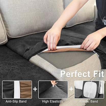 ANARACHON Leather Look Couch Cushion Covers Sofa Seat Slipcovers Sets Couches Furniture Protector for Sectional Armchair Loveseat Pets Kids Stretch Spandex Fabric (3 Cushion Sofa, Dark Grey)