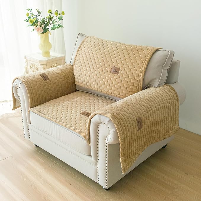 Couch Covers for Dogs Washable, Velvet Dog Couch Cover Protector, Fuzzy Plush Pet Sofa Cover for Single Sofa, Sofa Covers for Pets(1,Light Brown,27.6"x27.6",Single Seater)