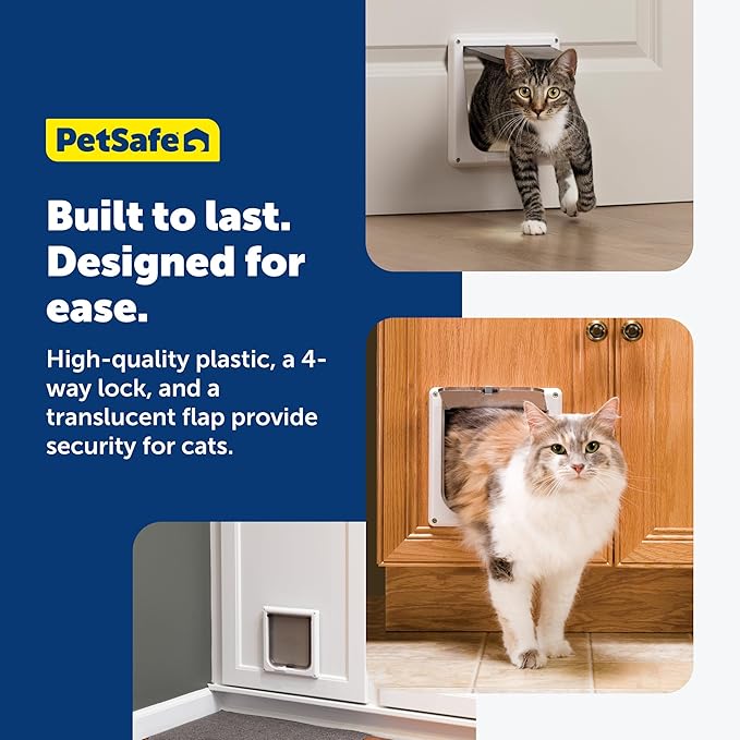 PetSafe 4-Way Interior Locking Cat Door - Allows Convenient Movement Between Rooms & Minimizes Scratching - Tinted Durable Plastic Privacy Door for Feeder & Litter Box
