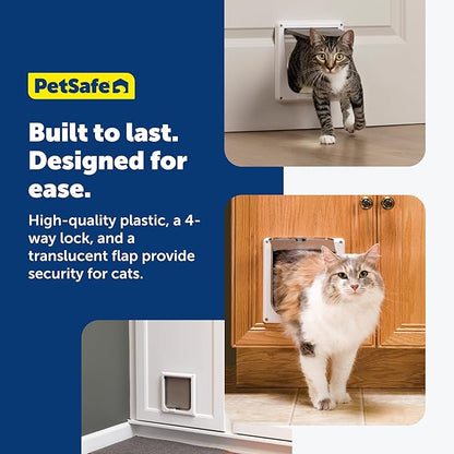 PetSafe 4-Way Interior Locking Cat Door - Allows Convenient Movement Between Rooms & Minimizes Scratching - Tinted Durable Plastic Privacy Door for Feeder & Litter Box