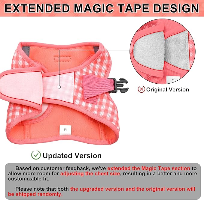 AIITLE Breathable Mesh Dog Vest Harness, No Pull Escape Proof Vest Harnesses with Reflective Bands, Adjustable Plaid Pet Outdoor Harnesses for Small and Medium Dogs Watermelon M