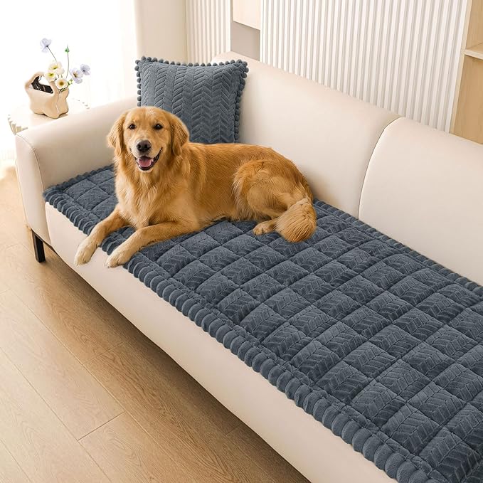 Smiry Non Slip Couch Covers for Dogs, Fuzzy Pet Couch Covers for 2-3 Cushion Sofa Pet Friendly, Soft Sofa Slipcovers Cushion Furniture Protector Washable (Dark Grey, 27.6" x 59")
