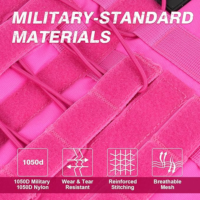 No Pull Tactical Dog Harness for Large Dogs, Escape Proof Molle Dog Vest Harness and Leash Set, Adjustable Military Service Dog Harness with Handle for Medium Large Dogs (Pink, M)