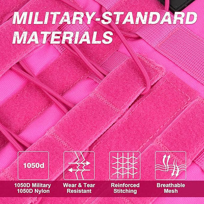 No Pull Tactical Dog Harness for Large Dogs, Escape Proof Molle Dog Vest Harness and Leash Set, Adjustable Military Service Dog Harness with Handle for Medium Large Dogs(Pink, L)