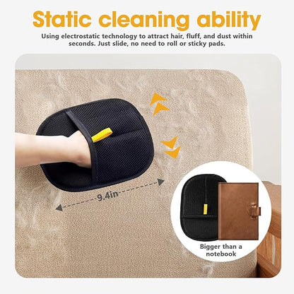 2 Pcs Black Double Sided Pet Hair Removal Gloves, Electrostatic Magic Brush Pet Hair Remover and Grooming Tool with Shell Comb for Dogs & Cats, Sofa, Bed, Car and Furniture