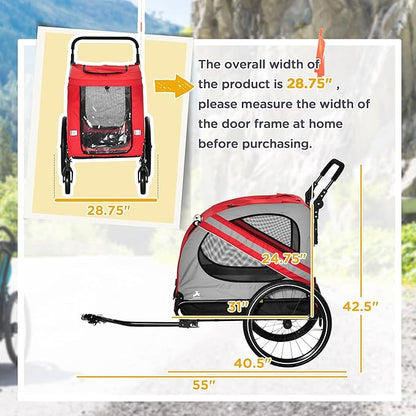 Aosom 2-in-1 Pet Bike Trailer for Small Medium Dogs, Road-Visibility Dog Stroller Bicycle Carrier, Weather-Strong Bike Wagon Trailer Sidecar Attachment
