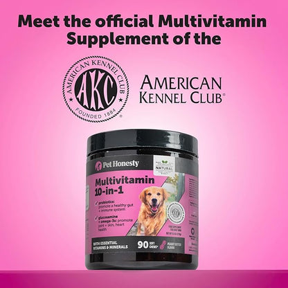 10-in-1 Dog Multivitamin Supplement with Glucosamine & Probiotics - Hip & Joint Support, Digestive Health, Immune Support, Heart & Skin - All-in-One Daily Vitamins & Omega-3s for Dogs (Chicken 180 Ct)