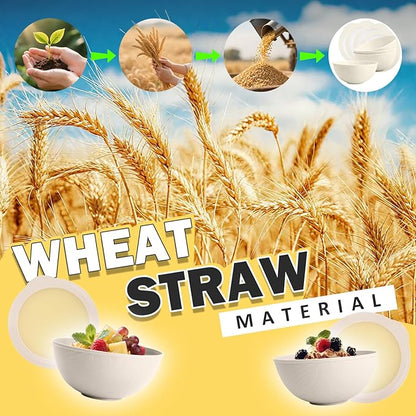 Wheat Straw Bowls Set with Lids, Unbreakable 40 OZ Large Cereal Bowls Set of 4, Salad Container for Lunch, Microwave & Dishwasher Safe Bowl Set for Kitchen, Picnic, RV, Camping, Beige