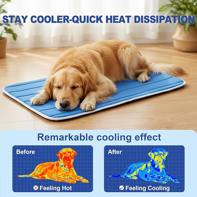 Dog Cooling Mat, Super Thick Cold Memory Sponge Cooling Mat for Dog,Foldable Crate Pet Bed & Non-Slip, (Q-Max > 0.45) Long-Lasting Cool & Keep Your Pet Cool. (Large - (35.4 x 23.6 Inch)