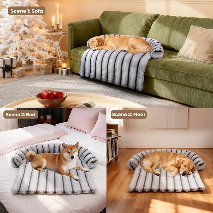 WATANIYA PET Large Dog Couch Bed, Fluffy Washable Couch Protector for Dogs with Removable Cover, Non-Slip Dog Sofa Bed, 45x37 Inch, Grey