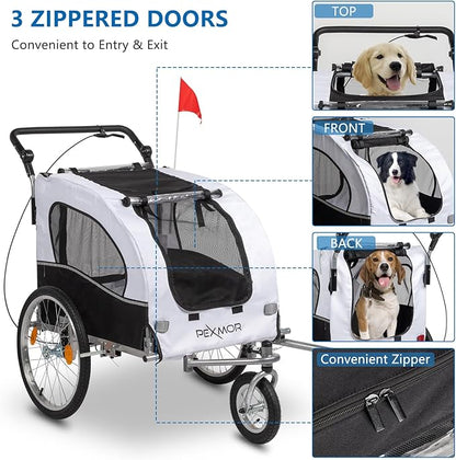 PEXMOR 2-in-1 Dog Bike Trailer & Stroller, Universal Hitch, Pet Cart Bike Wagon Cargo Carrier with Shock Absorber & Universal Wheel