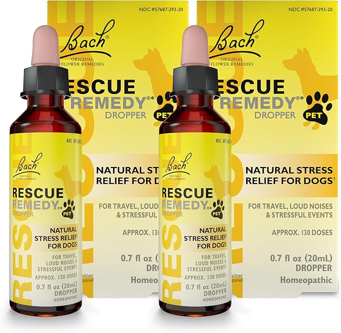 Bach Rescue Remedy Pet Dropper for Dogs - 20 mL, Pack of 2 - Stress & Tension Support for Dogs Natural Flower Essences - Sedative-Free, Homeopathic Liquid Formula - for All Breeds, Ages & Weights