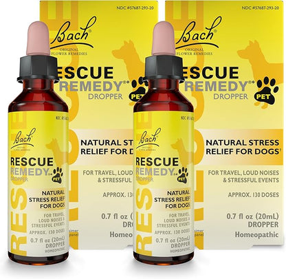 Bach Rescue Remedy Pet Dropper for Dogs - 20 mL, Pack of 2 - Stress & Tension Support for Dogs Natural Flower Essences - Sedative-Free, Homeopathic Liquid Formula - for All Breeds, Ages & Weights