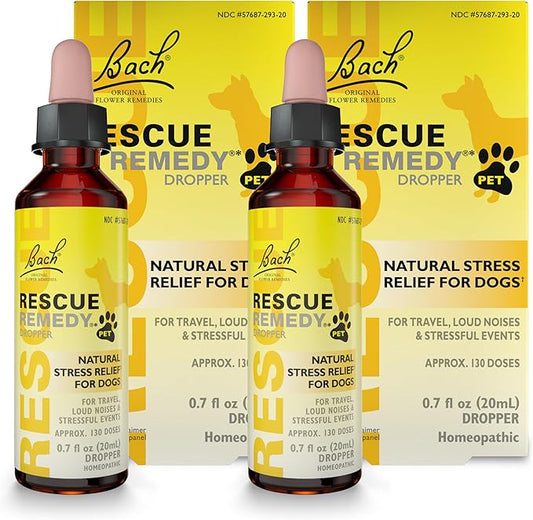 Bach Rescue Remedy Pet Dropper for Dogs - 20 mL, Pack of 2 - Stress & Tension Support for Dogs Natural Flower Essences - Sedative-Free, Homeopathic Liquid Formula - for All Breeds, Ages & Weights