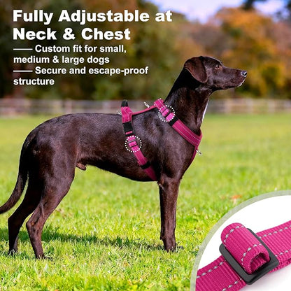 No Pull Dog Harness with Handle, Soft Mesh Padded Adjustable for Small Medium Large Dogs | Reflective Easy Walk Harness with Front Clip for Training, Running & Outdoor (Hot Pink, M)