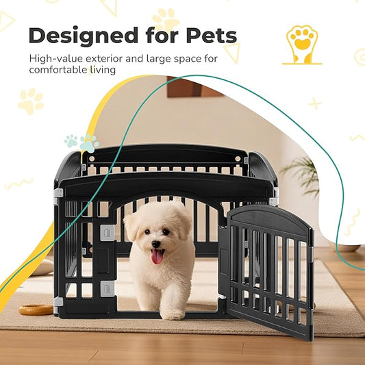 24" Plastic Dog Playpen 4-Panel Durable Pet Playpen for Puppies & Small/Medium Dogs, Portable & Foldable Pet Fence with Secure Locking Door, Black