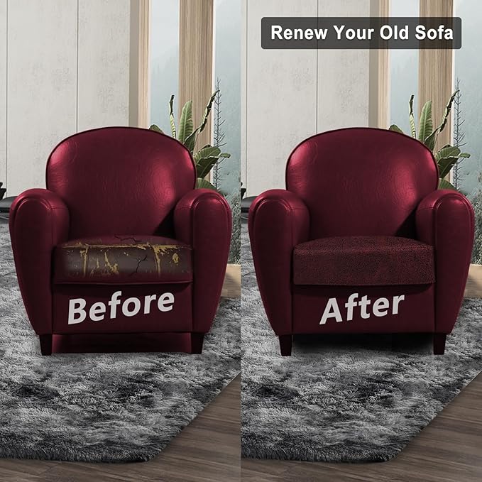 ANARACHON Leather Look Couch Cushion Covers Sofa Seat Slipcovers Sets Couches Furniture Protector for Sectional Armchair Loveseat Pets Kids Stretch Spandex Fabric (1 Cushion Armchair, Burgundy)