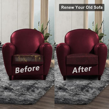 ANARACHON Leather Look Couch Cushion Covers Sofa Seat Slipcovers Sets Couches Furniture Protector for Sectional Armchair Loveseat Pets Kids Stretch Spandex Fabric (1 Cushion Armchair, Burgundy)