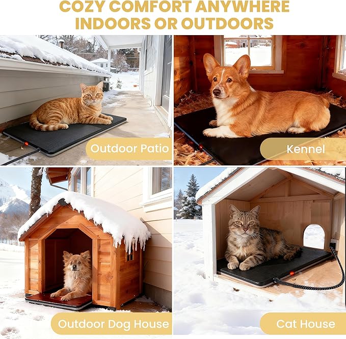 Outdoor Heated Dog Pad for Medium Dog, Cat, Anti-Bite & Waterproof Heating Pad, Pet Warmer for Outside Feral Cat Houses, Durable Indoor Outdoor Warming Pet Mat in Extreme Weather 20" x 16" 45W