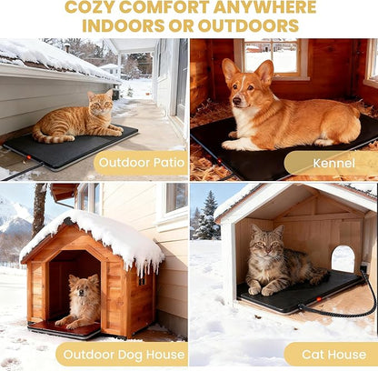 Outdoor Heated Dog Pad for Medium Dog, Cat, Anti-Bite & Waterproof Heating Pad, Pet Warmer for Outside Feral Cat Houses, Durable Indoor Outdoor Warming Pet Mat in Extreme Weather 20" x 16" 45W