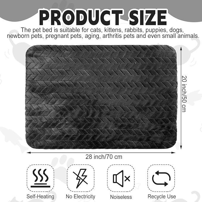 Drydiet 4 Pack Self Warming Cat Bed Mat Self Heating Pad for Dog Extra Warm Winter Pet Pad Washable Thermal Pads Mats for Pets Indoor Outdoor(Black,20 x 28 Inch)