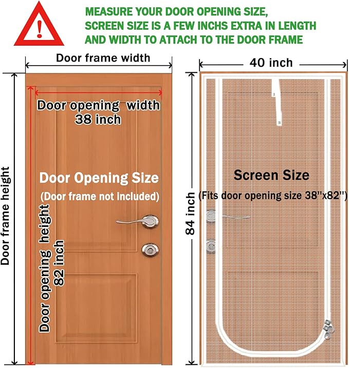 Reinforced Cat Screen Door,Fits Door Opening Size 38''x 82'',Thickened Cat Resistant Mesh Screen Door for Living Room,Kitchen,Bedroom,Cat Proof Screen with Zipper Closure. (U-Type,White)