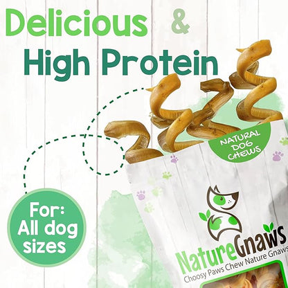 Nature Gnaws Bully Stick Springs for Dogs 7-8" (6 Count) - Long Lasting for Aggressive Chewers - Natural Curly Beef Dog Chew Bones - Rawhide Free