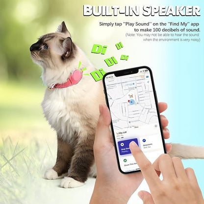 Cat Tracker, GPS Pet Tracker for Cats (Only iOS), Leather Cat Collar with Tracker, Works with Any Collar, No Monthly Fee, Compatible with Apple Find My App not for Android (Pink)