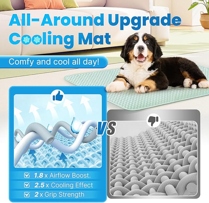 Mora Pets Dog Cooling Mat Instant Pet Cooling Pad for Dogs & Cats, Breathable Washable Summer Cool Mat Non-Slip Bottom Indoor Outdoor, Cold Blanket for Small Pets Floor Crate Use 28'' x 22'' Green