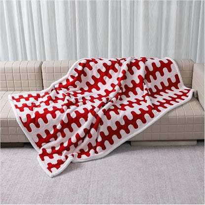 Waterproof Pet Blanket,Red Dog Blankets for Bed Covers Couch Sofa Stylish Jacquard Pets Throw Blankets for Puppy Cats Washable Reversible Furniture Protection Covers (Red Wave,L)