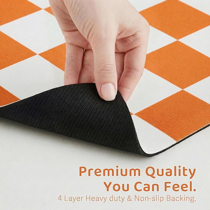 Ralxion Checkered Dog Feeding Mat, Absorbent Mats for Dog Food and Water Bowl, Dispenser, Aesthetic Orange Checkerboard Pet Placemat for Dogs, Cats, Puppy Accessories (Orange, 12 x 19)