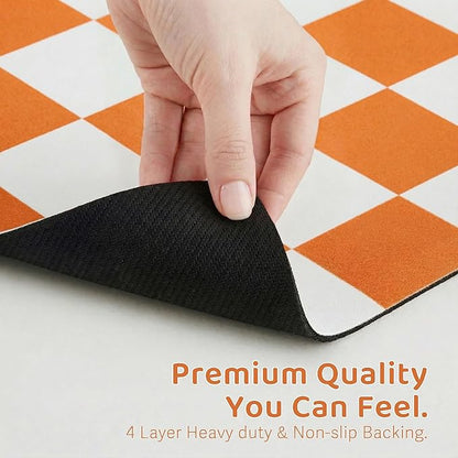 Ralxion Checkered Dog Feeding Mat, Absorbent Mats for Dog Food and Water Bowl, Dispenser, Aesthetic Orange Checkerboard Pet Placemat for Dogs, Cats, Puppy Accessories (Orange, 12 x 19)