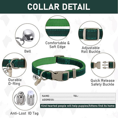 GAMUDA Small Pet Harness Collar and Leash Set, Step in No Chock No Pull Linen Fabric Soft Mesh Dog Vest Harnesses Reflective for Dogs Puppy Cats Kitten Rabbit (Green, XS)