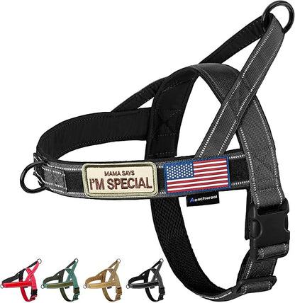 Annchwool No Pull Dog Harness with Soft Padded Handle,Reflective Strip Escape Proof and Quick Fit to Adjust Dog Harness,Easy for Training Walking for Small & Medium and Large Dogs(Black,S)